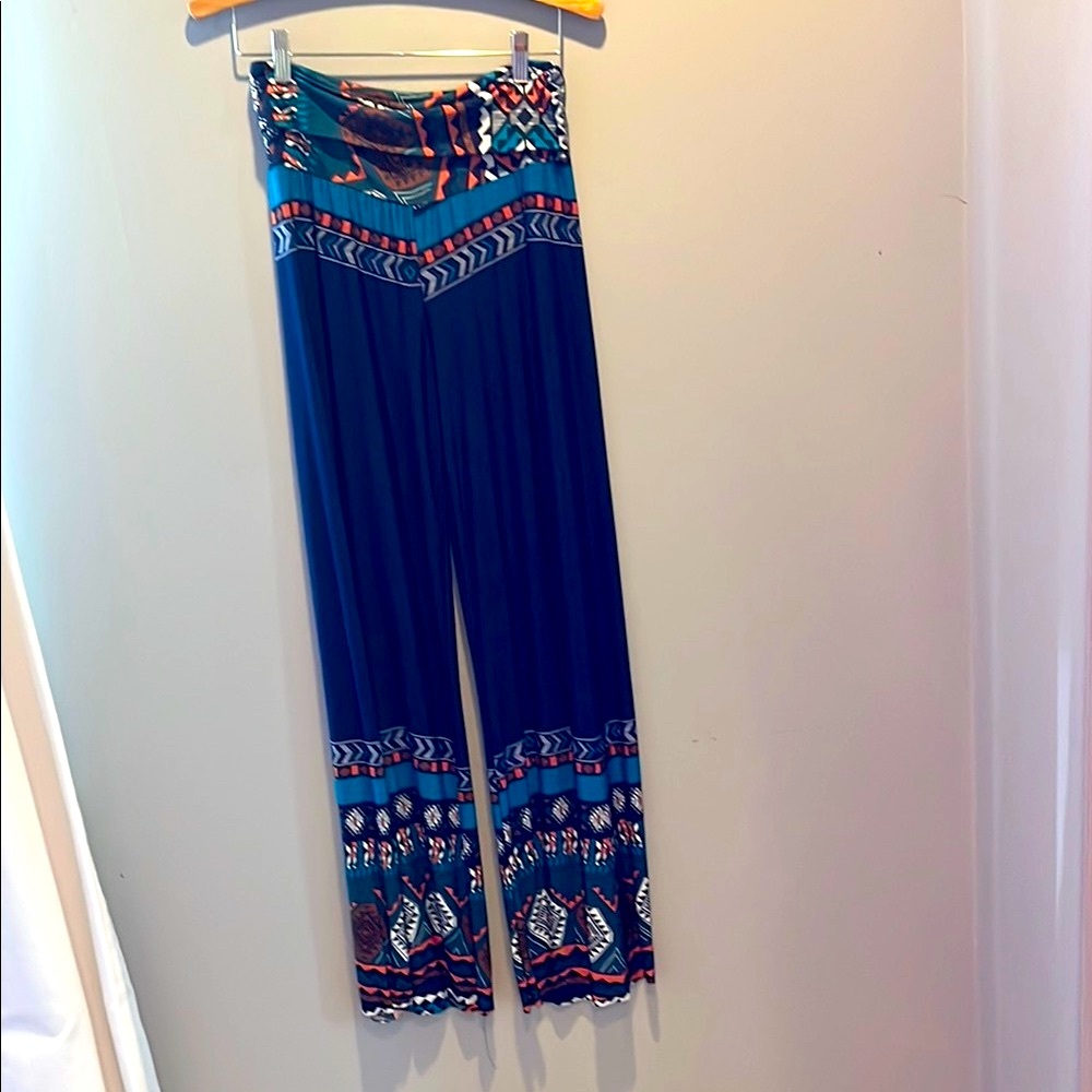 Stylish Blue Patterned Women's Pants